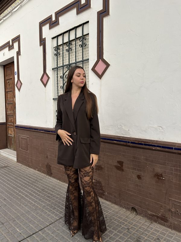 Pantalón encaje marron